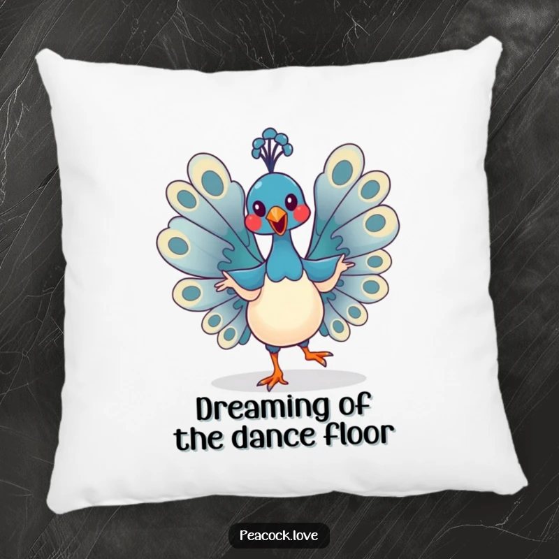 Funny Kawaii Peacock Pillow: Soft cushion features a cute bird dancing exuberantly, adding a touch of funny decor. Gift.
