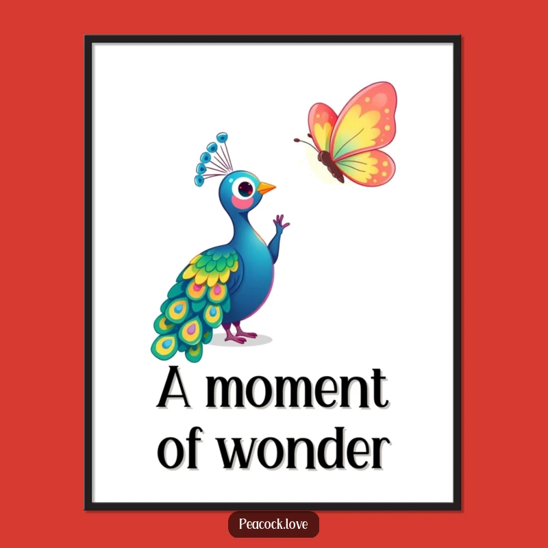 Funny Kawaii Peacock Butterfly Digital Art Print: Instant Enchantment for Your Walls