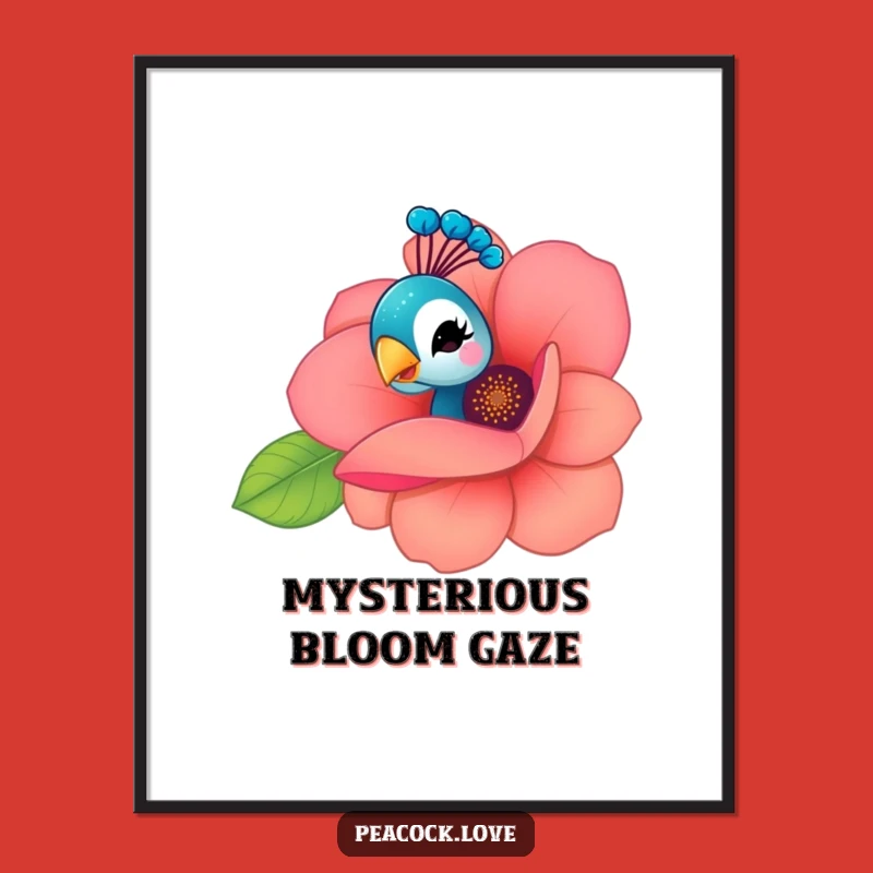 Funny Kawaii Peacock Flower Wink Digital Art: Playful Decor & Instant Gift